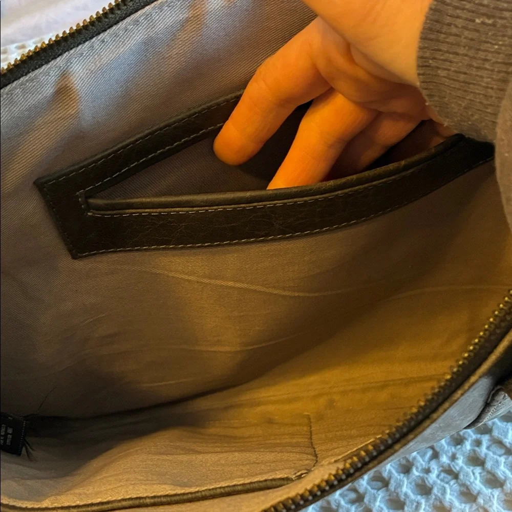 Gorgeous Gray Leather Day & Mood Laptop Bag With Dust Bag- Like New